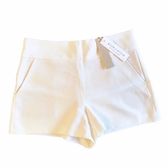 NWT Alice + Olivia Donald High Waist Shorts, Off White, Size 10